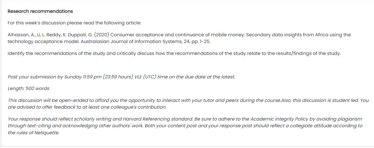 Alhassan, A., Li, L. Reddy, K. Duppati, G. (2020) Consumer acceptance and