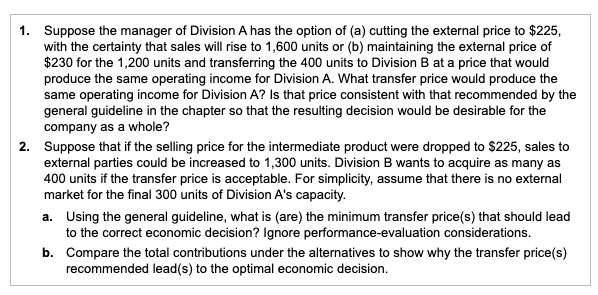 Long-run average selling price for intermediate product 230 Incremental cost per unit