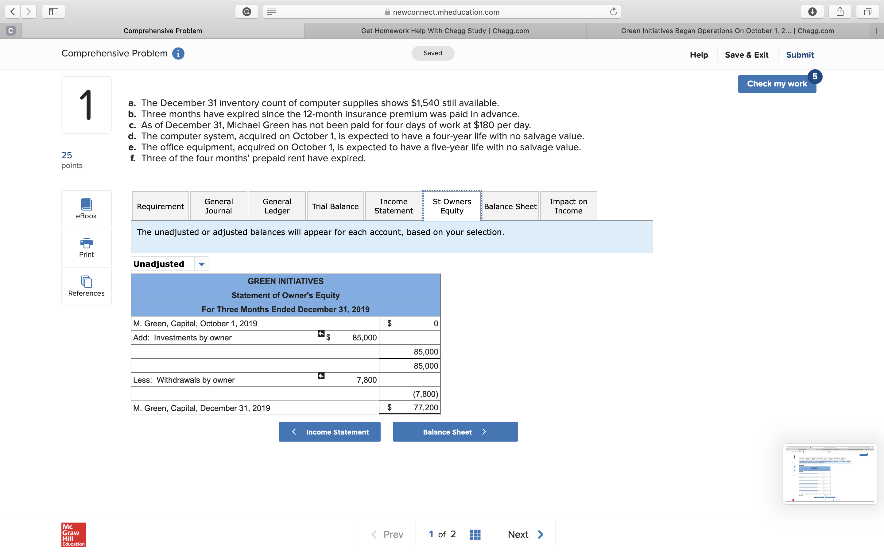 help me out. G newconnect.mheducation.com C C Comprehensive Problem Get Homework Help