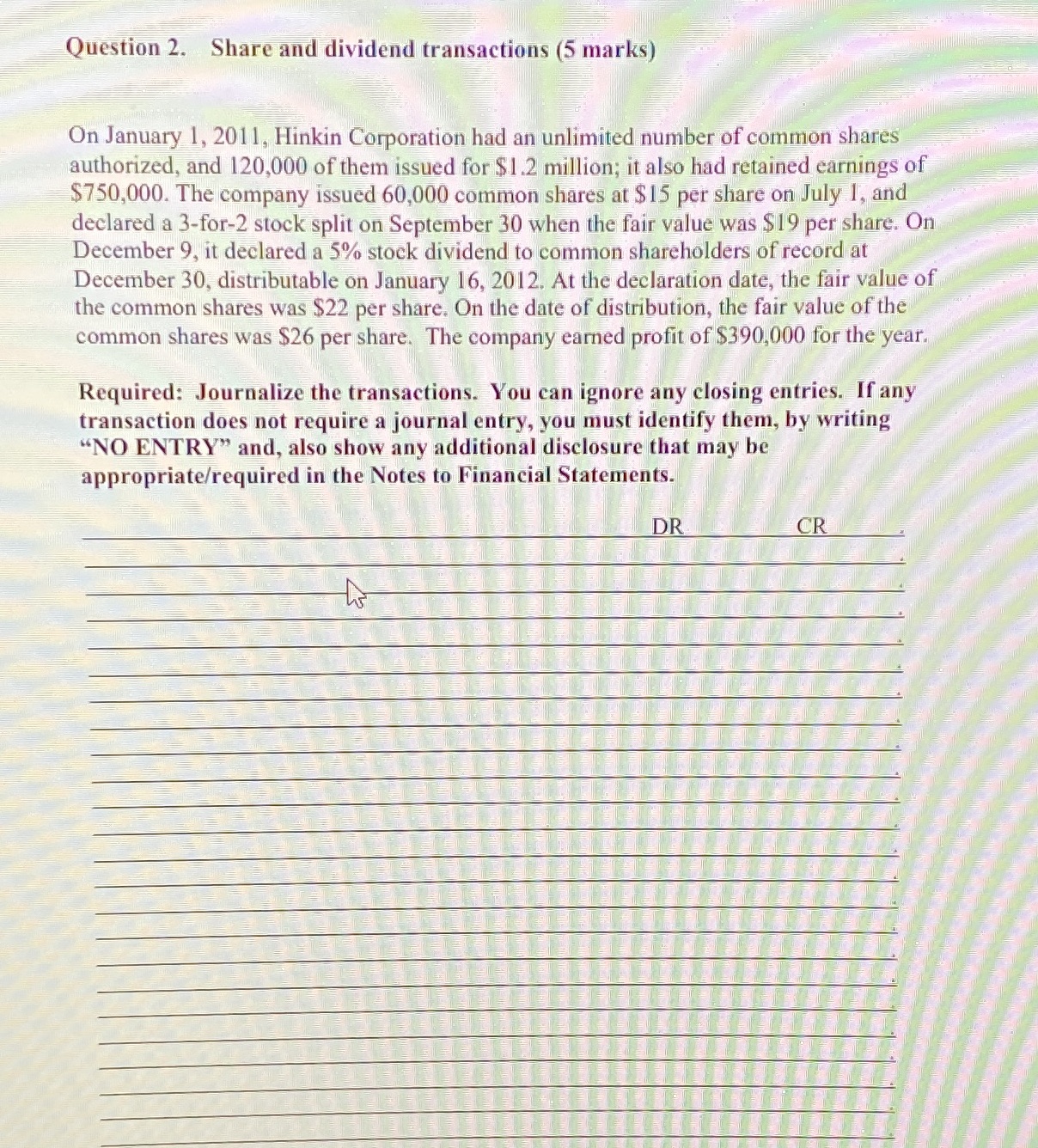 Written accounting question Question 2. Share and dividend transactions (5 marks) On