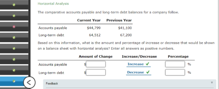 #8, quiz 7 Horizontal Analysis The comparative accounts payable and long-term debt