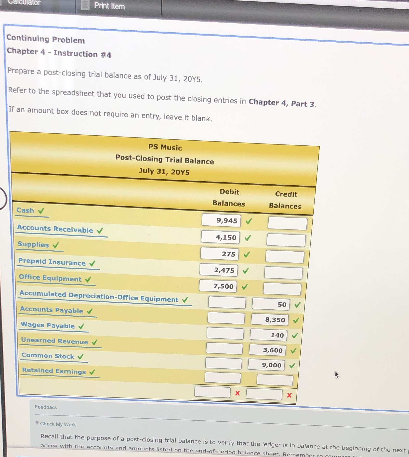  Print Item Continuing Problem Chapter 4 - Instruction #4 Prepare a