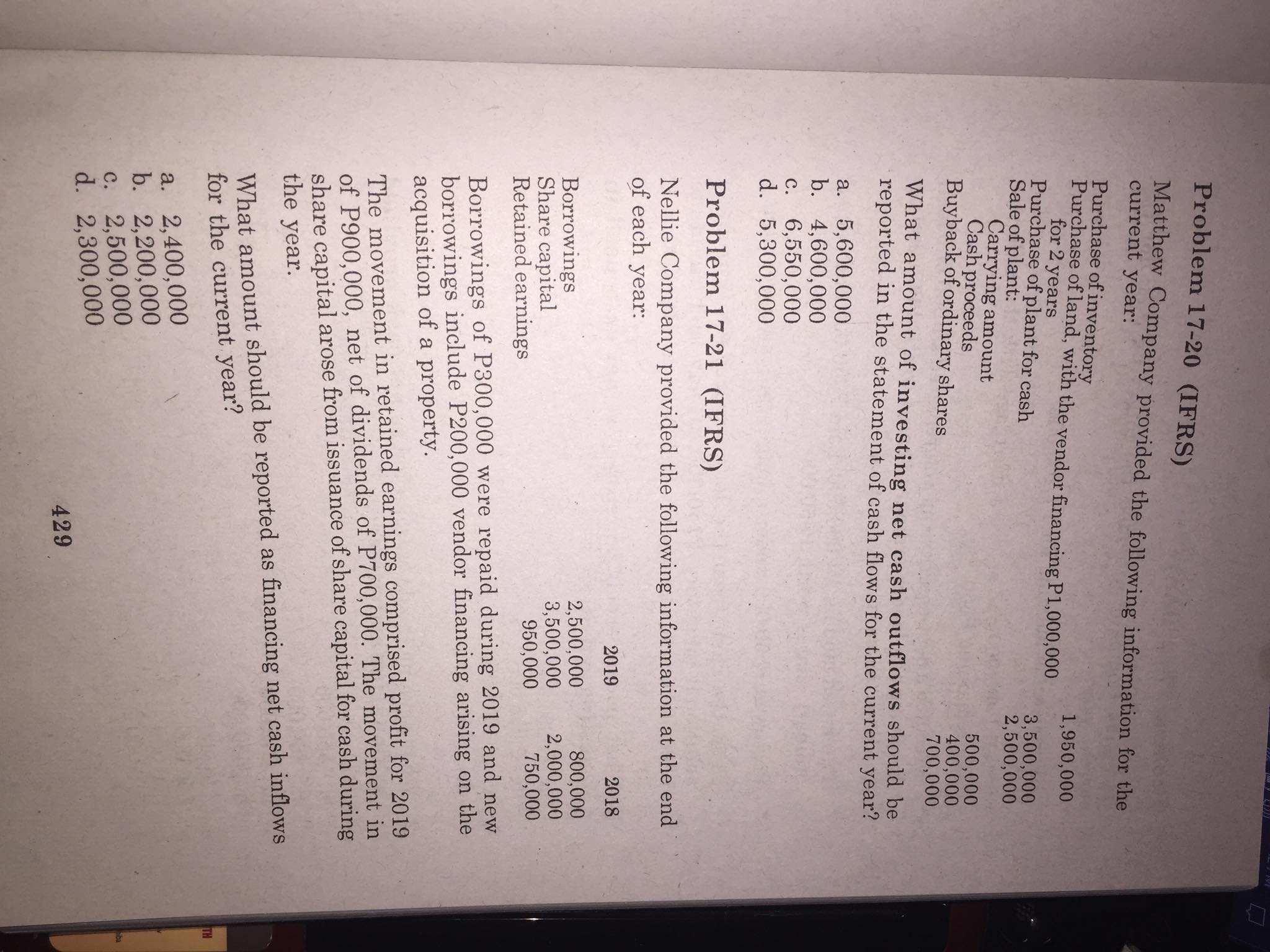 Nontrade note payable 1,600,000 increase Accounts payable 730,000 increase 1, 500,000 increase