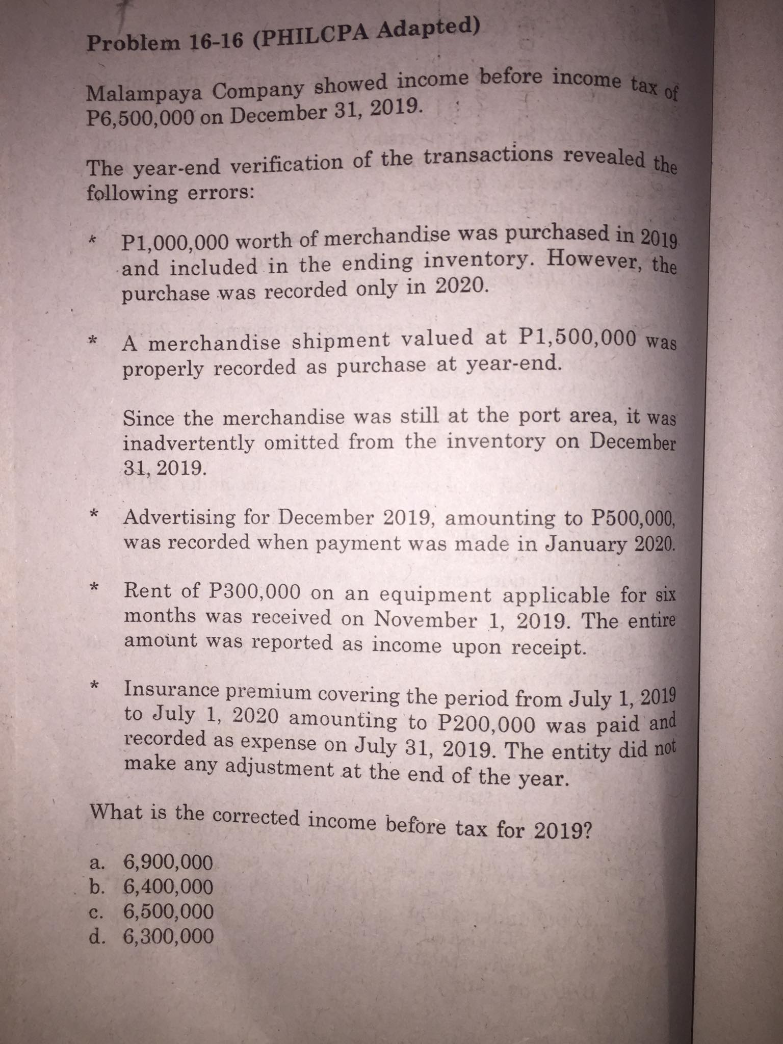net income of P750,000 for the current year. The entity provided the
