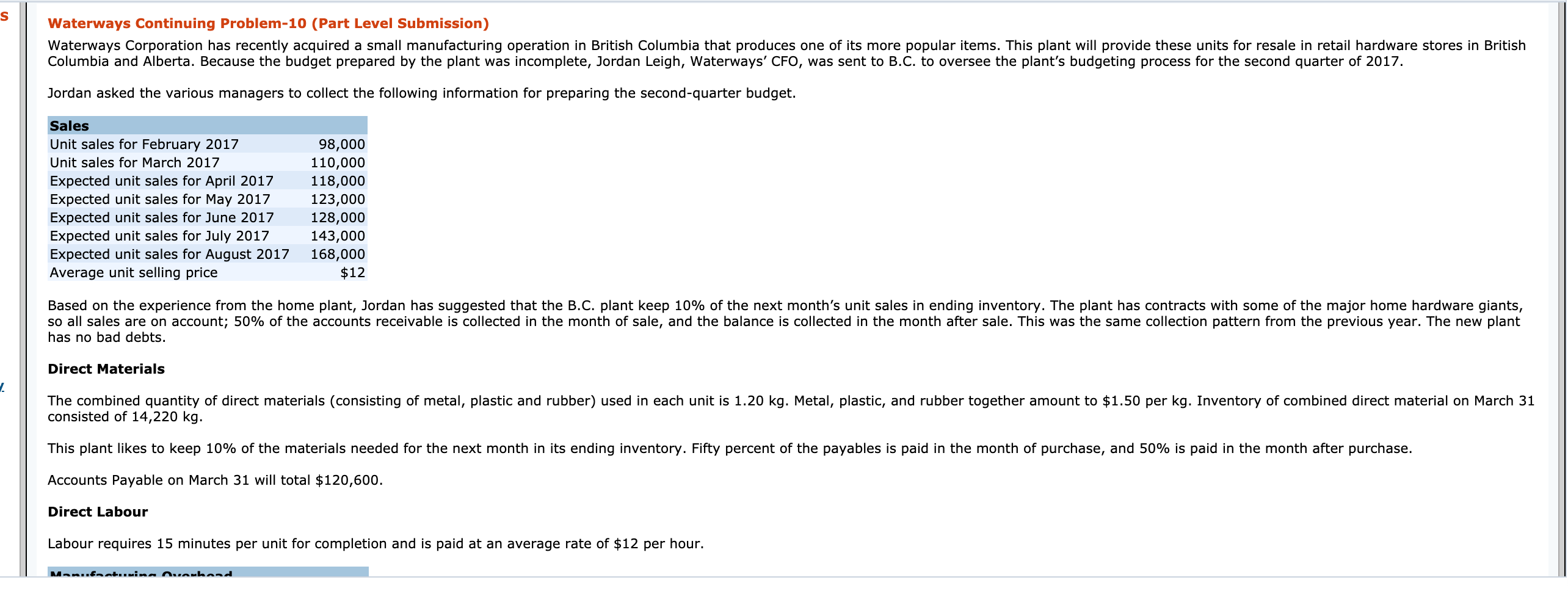 Any help please Waterways Continuing Problem-10 (Part Level Submission) Waterways Corporation has