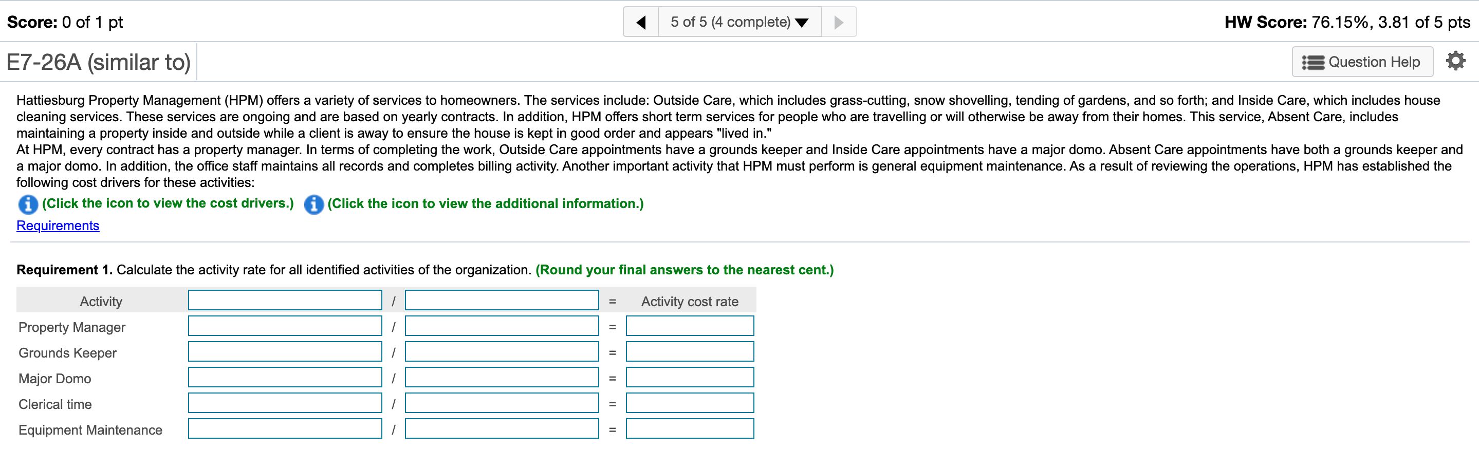 The homework question one is on the below, and it just Score: