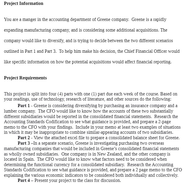Project Information You are a manger in the accounting department of Greene