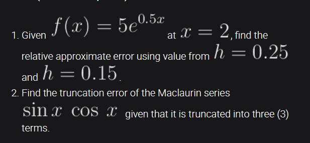 relative approximate error using value from h = 0.25 and h =