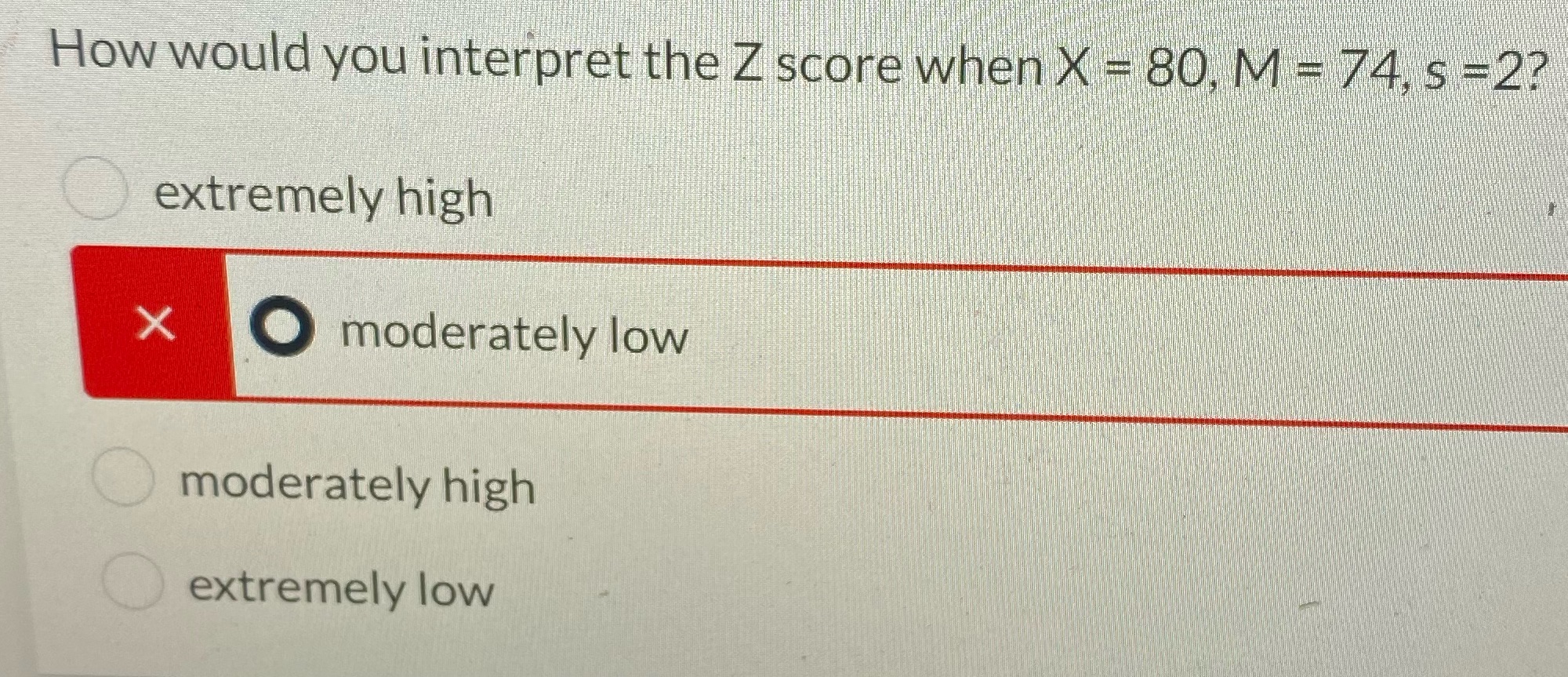 How would you interpret the Z score when X = 80,