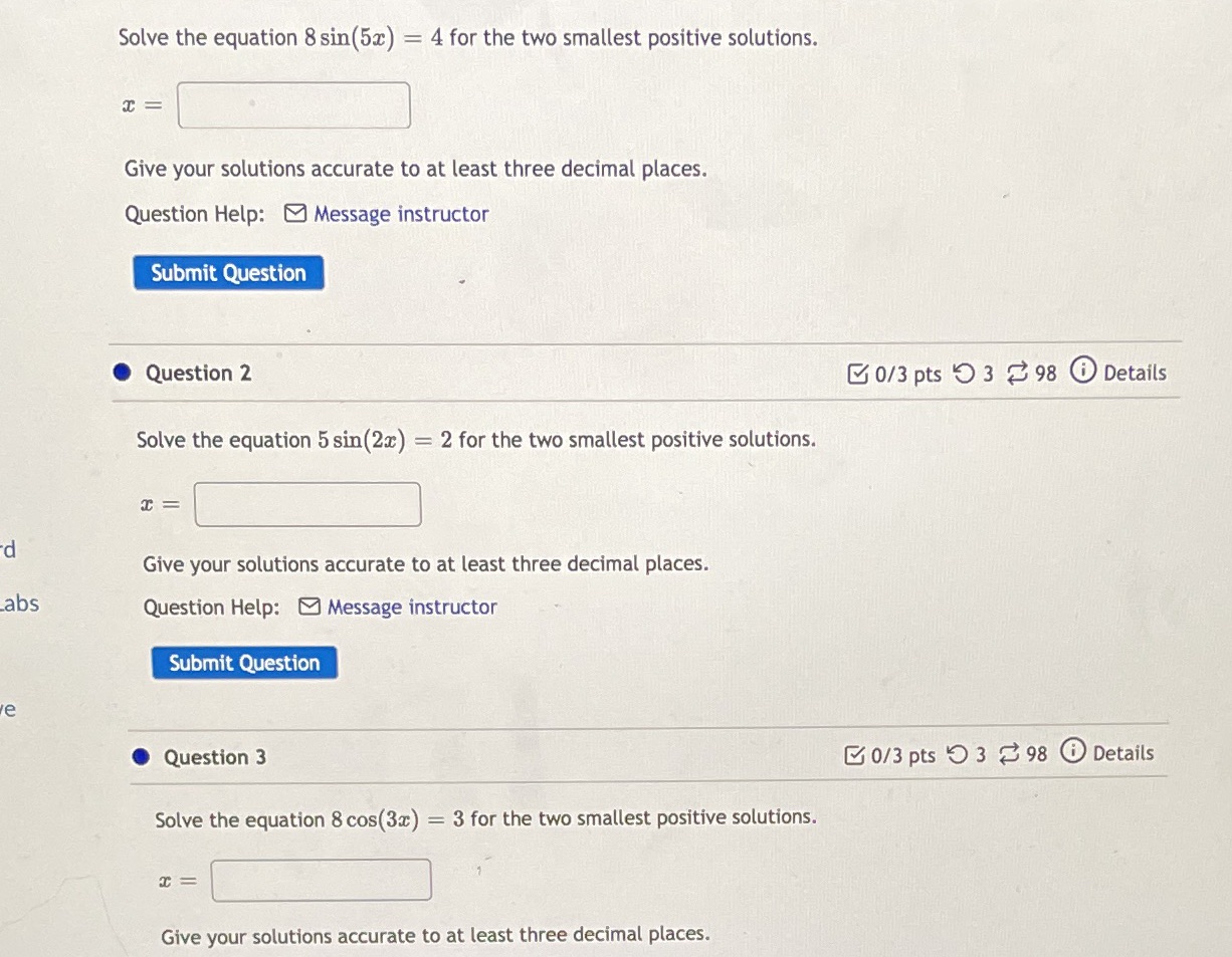  Solve the equation 8 sin(5x) = 4 for the two smallest