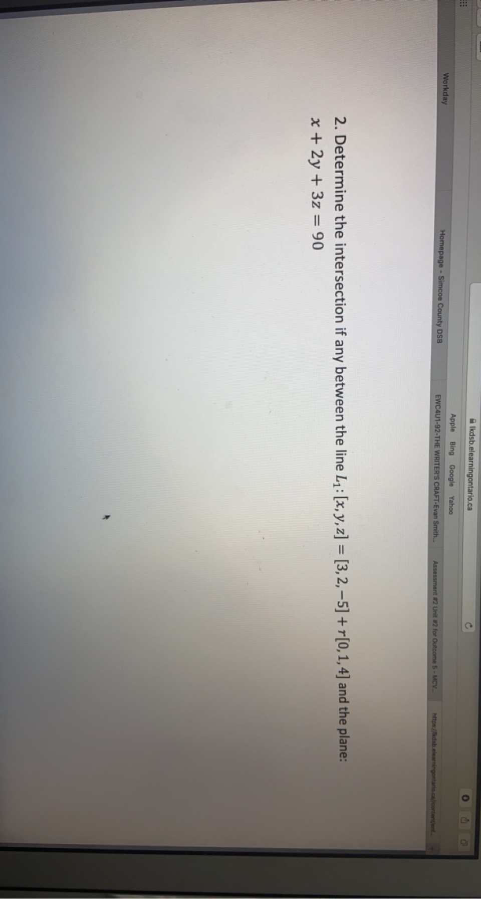 Answer these questions Ikdsb.elearningontario.ca C O d Apple Bing Google Yahoo Workday