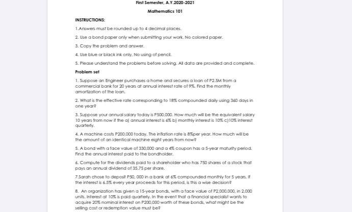 Problem SET ANSWERS MUST BE ROUNDED UP TO 4 decimal places and