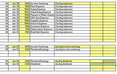 close accounts on a general journal for transactions #43-46 #33- Record a