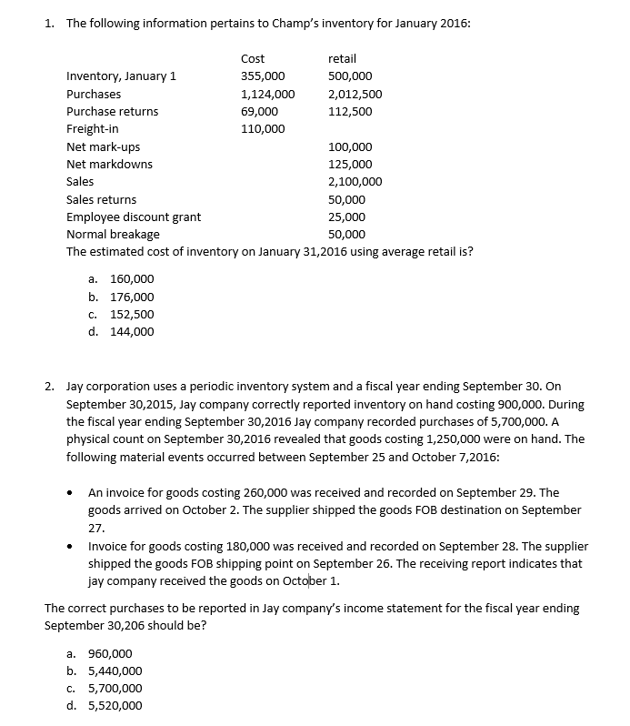 Show complete solutions in every answer. 1. The following information pertains to