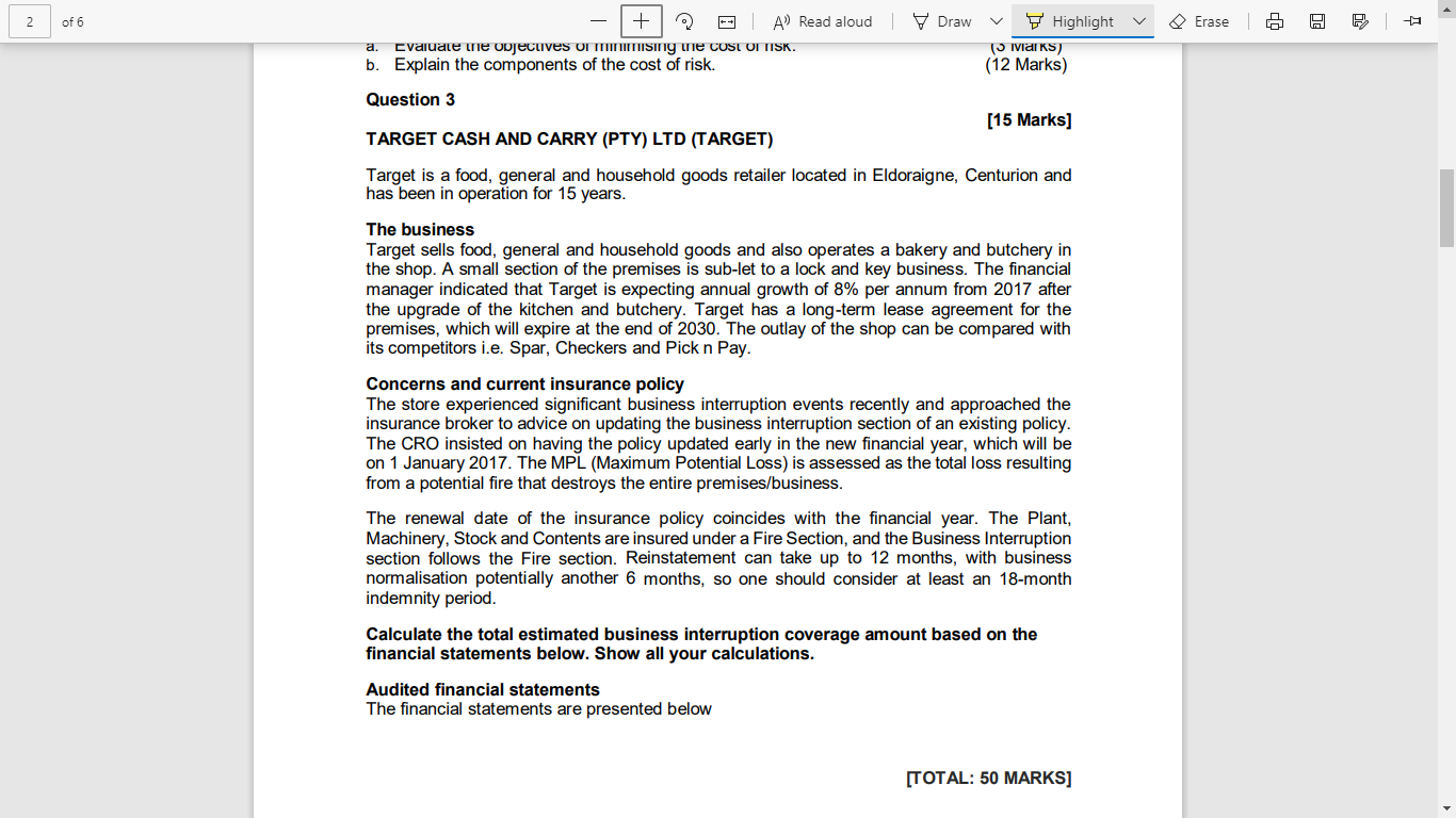 Calculate the total estimated business interruption coverage amount based on the financial