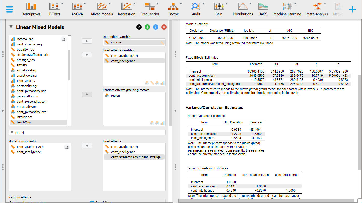 + Descriptives T-Tests ANOVA Mixed Models Regression Frequencies Factor Audit Bain