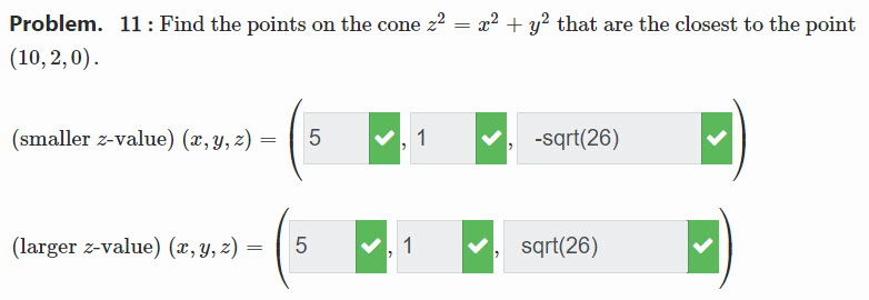 x2 + y that are the closest to the point (10, 2,