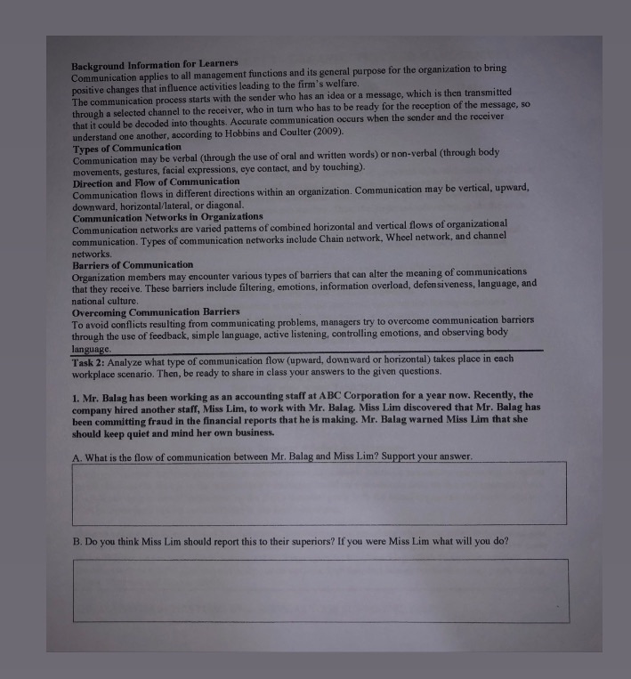  Background Information for Learners Communication applies to all management functions and