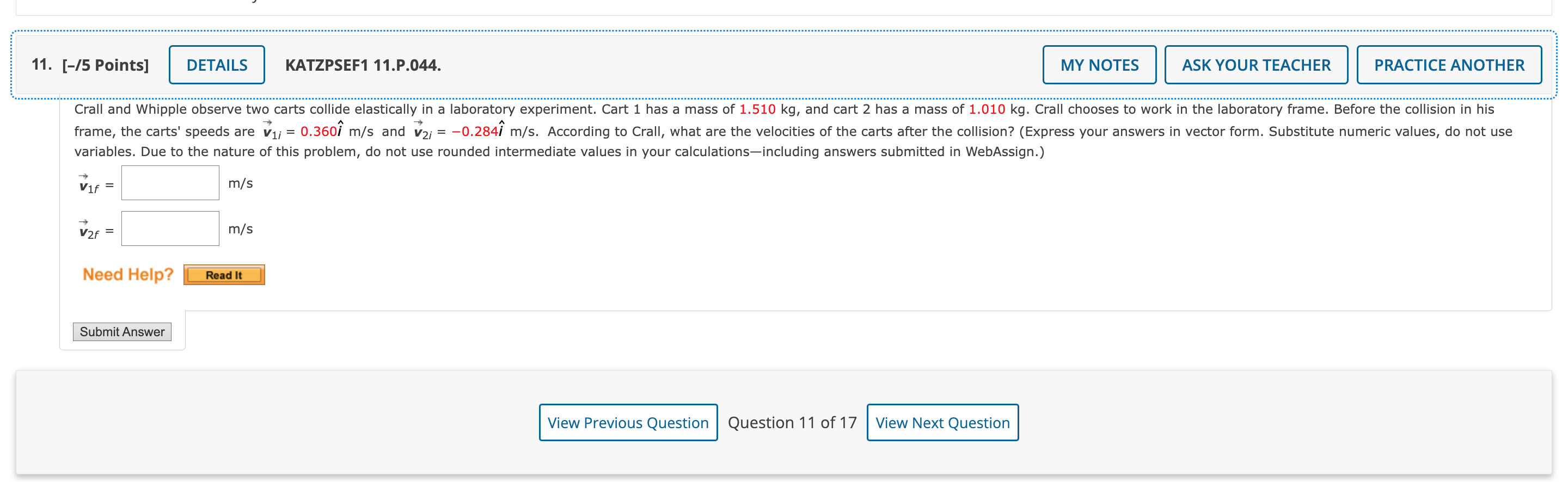  11. [-/5 Points] KATZPSEF1 11.P.044. MY NOTES ASK YOUR TEACHER PRACTICE