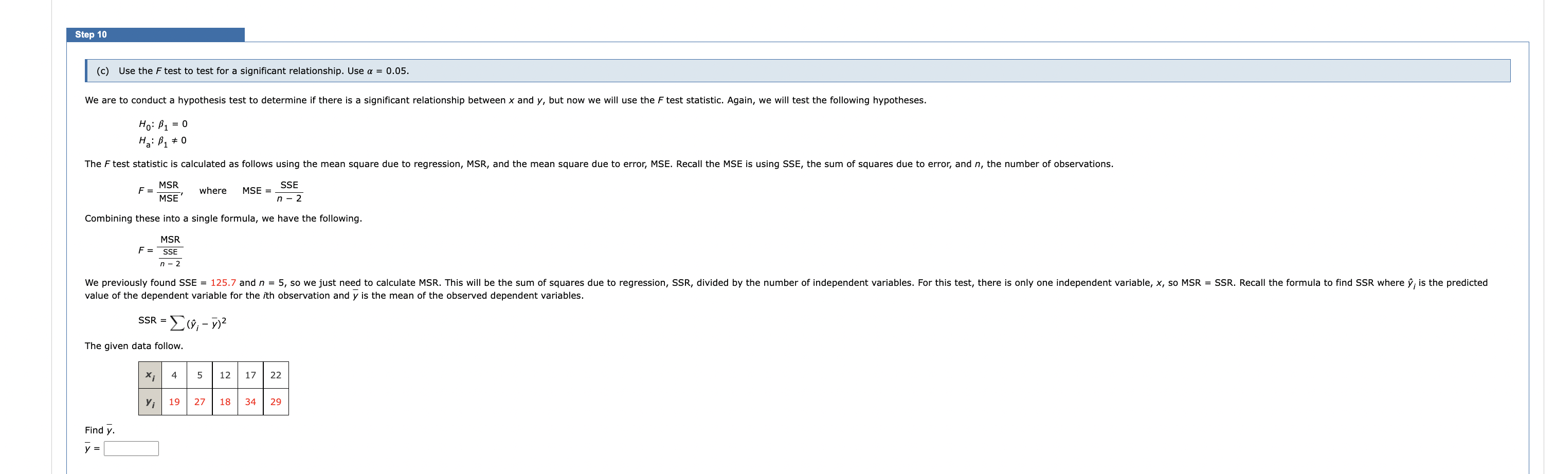 Step 10 ( C) Use the F test to test for