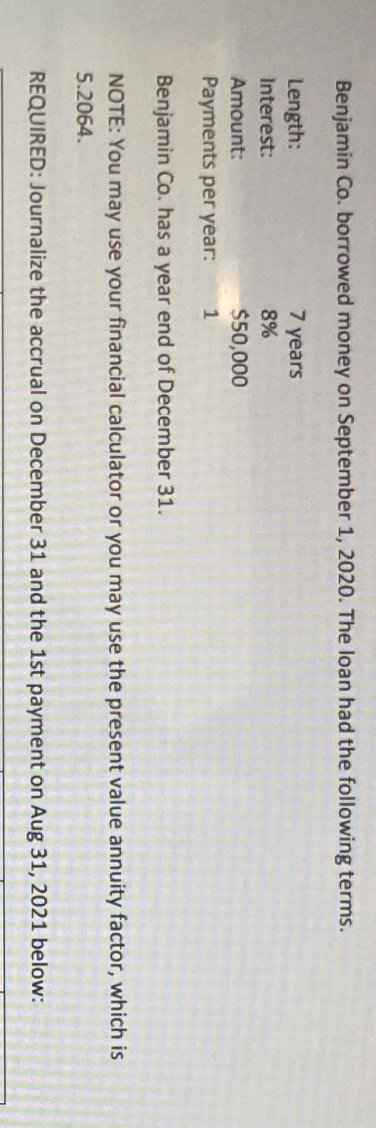 Nedd answer for understanding with format Benjamin Co. borrowed money on September