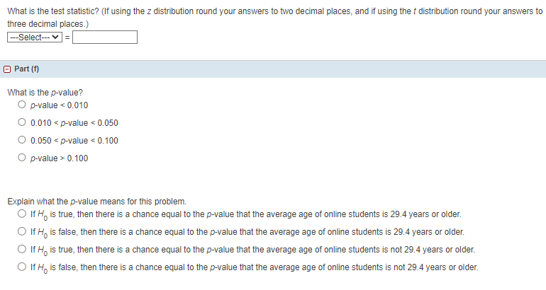 a chance equal to the p-value that the average age of online