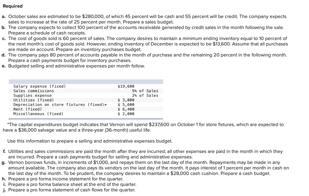 of 25 percent per month. Prepare a sales budget. I). The company