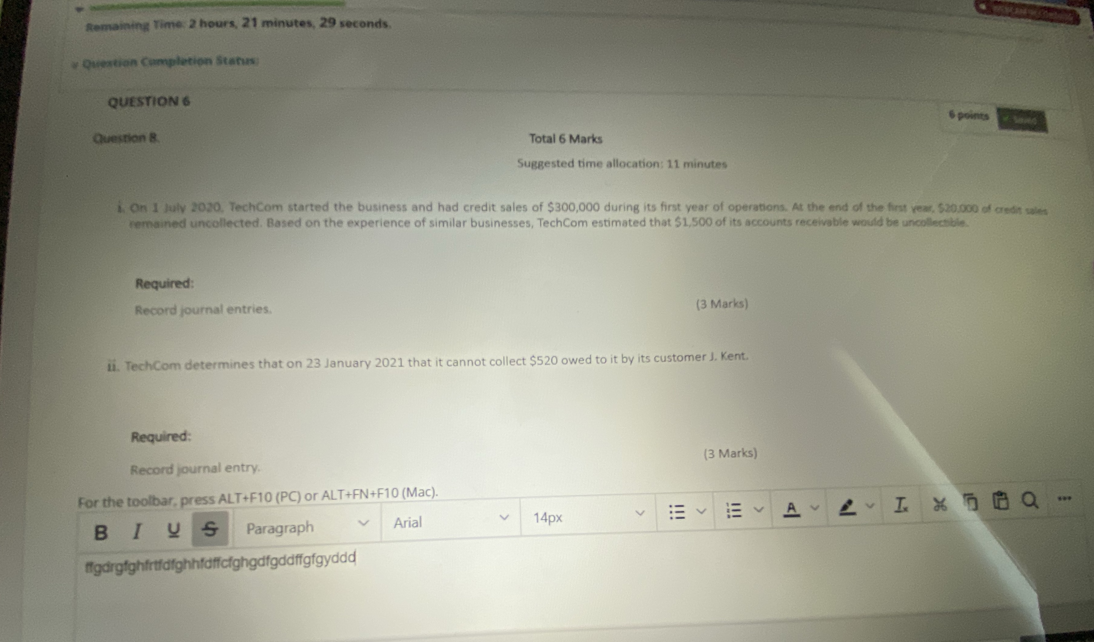  Remaining Time 2 hours, 21 minutes, 29 seconds Question Completion Status