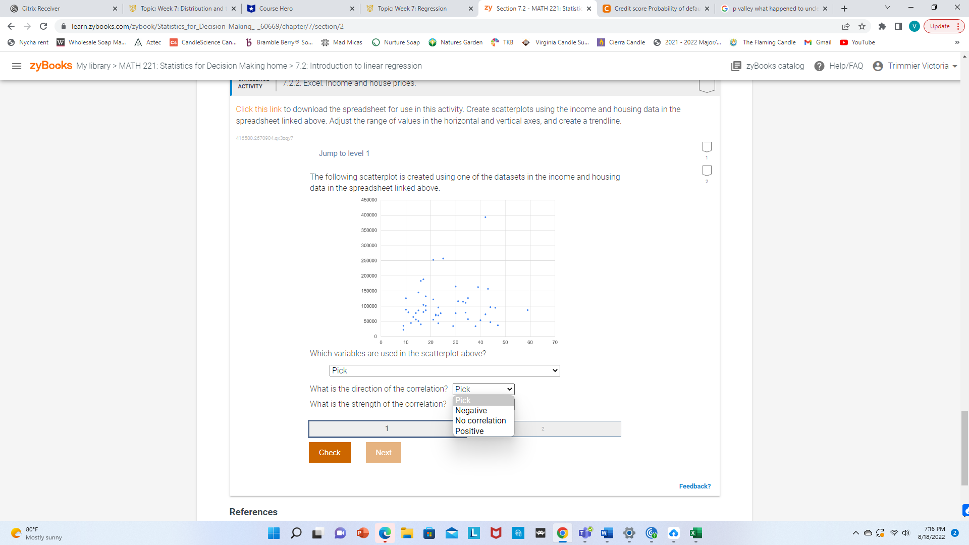 Course Hero x | Topic: Week 7: Regression x zy Section 7.2