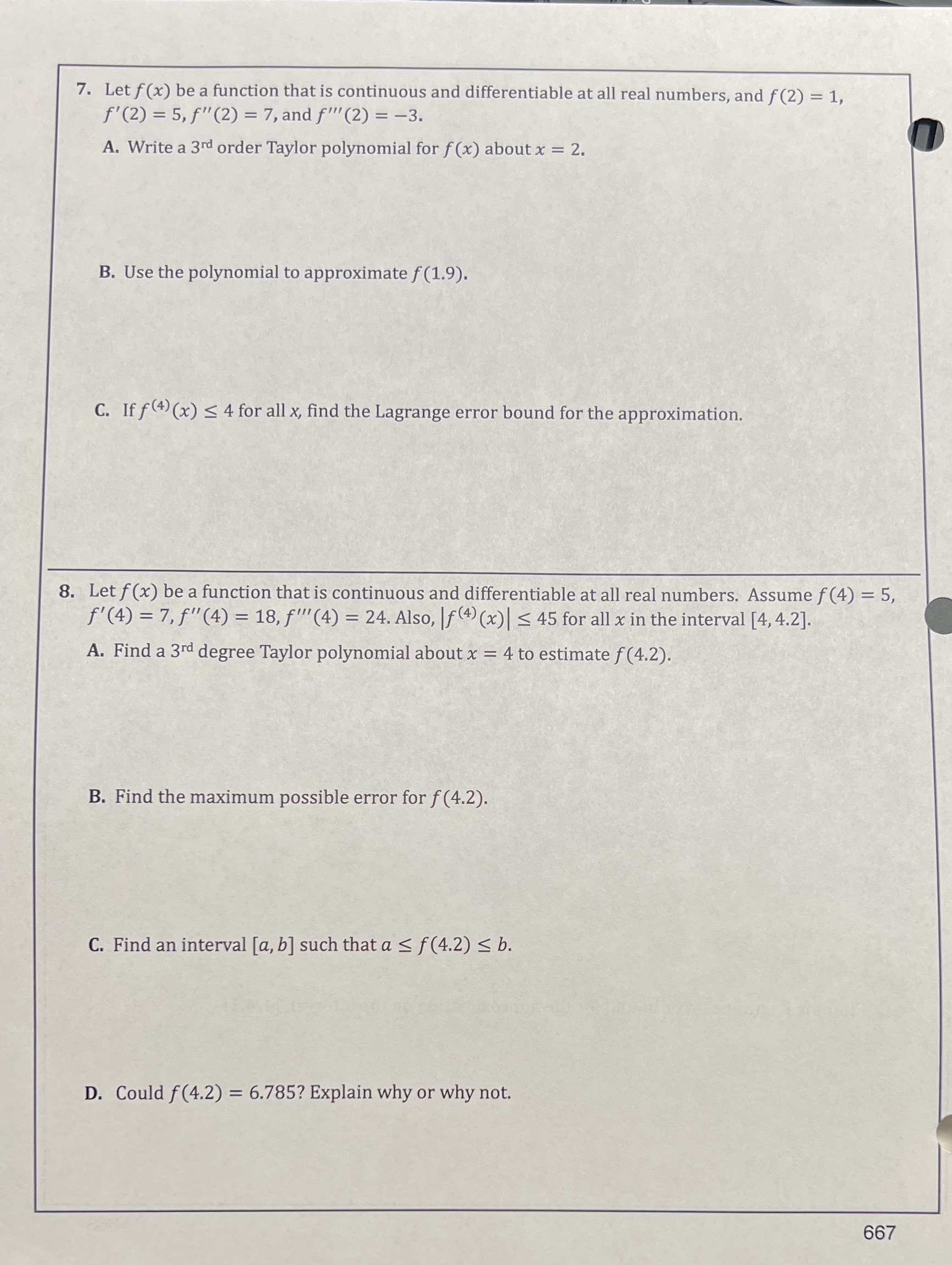 HELP 7. Let f(x) be a function that is continuous and differentiable