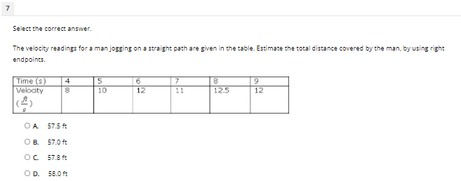 jogging on a straight path are given in the table. Estimate the