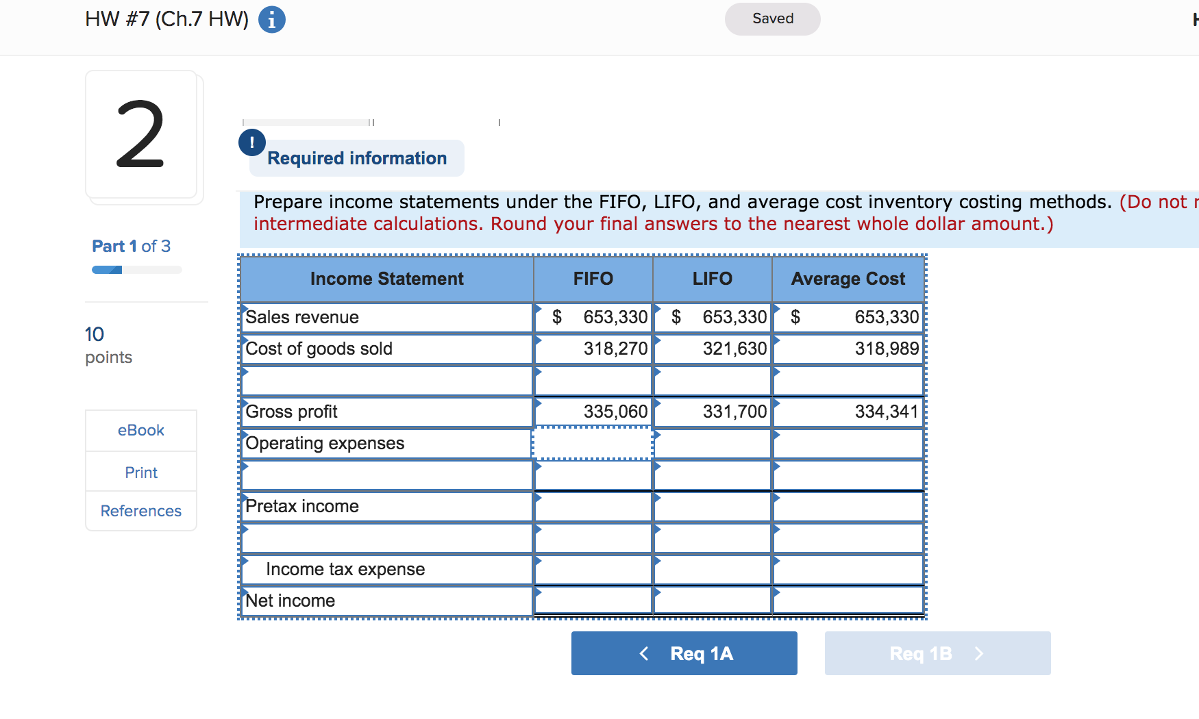I am having trouble completing the table, I can't seem to go