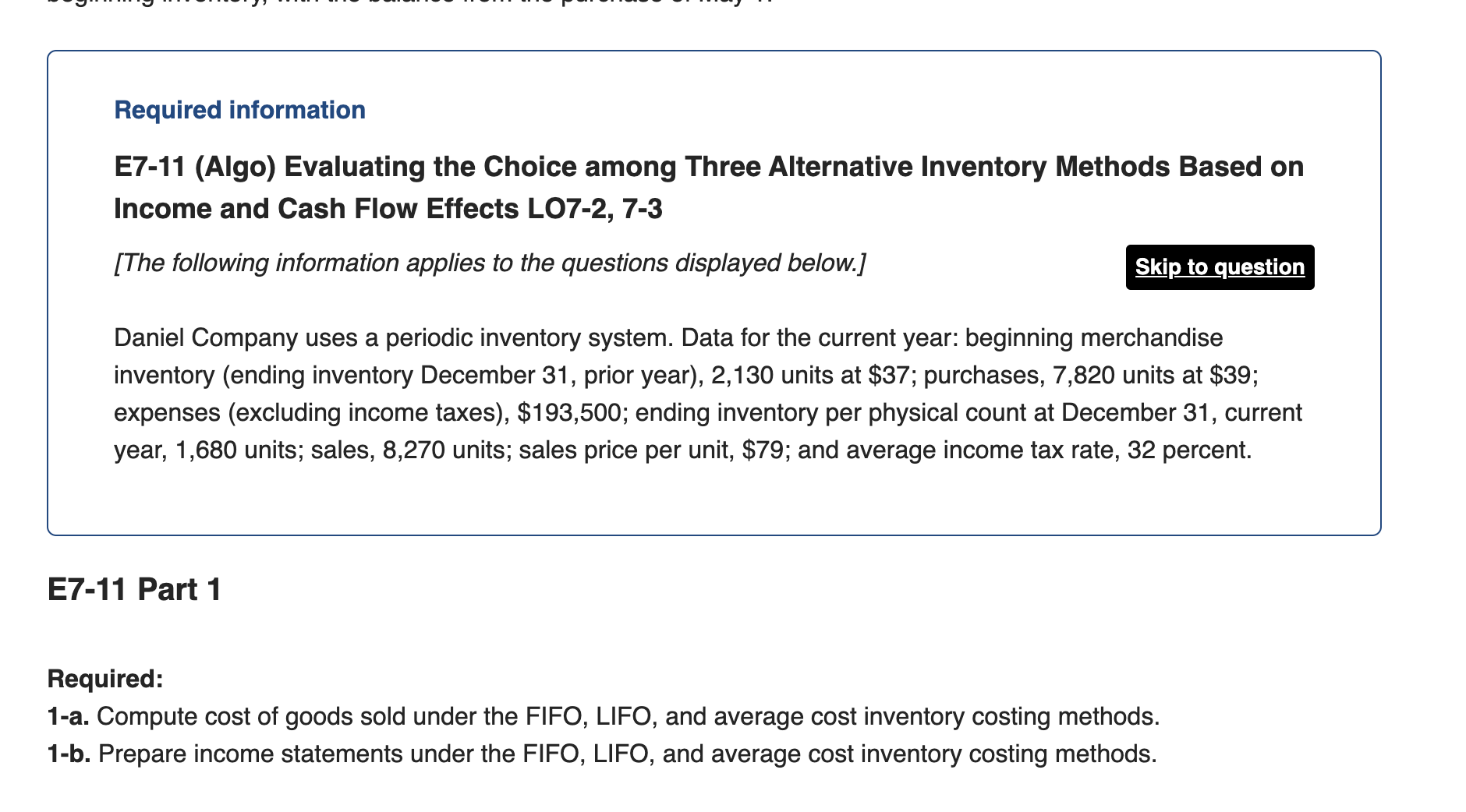 past operating costs. Could you please help me out? \fRequired information E7-11