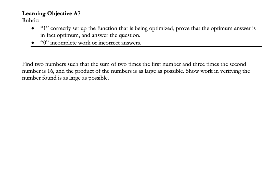 that is being optimized, prove that the optimum answer is in fact