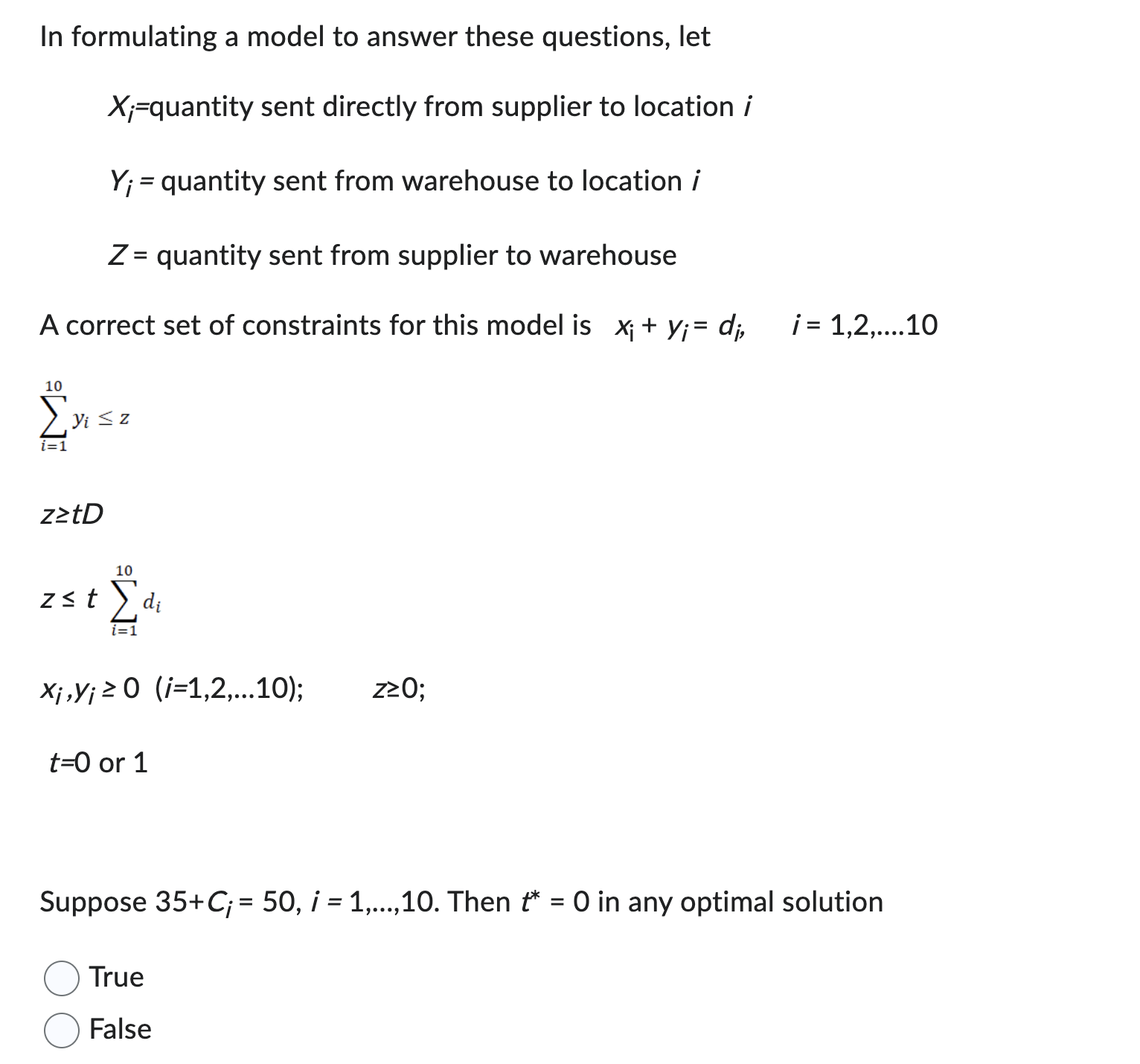 question is based on the following model: A firm has ten outlets