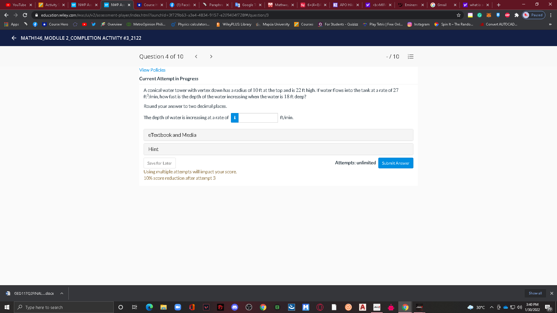 education.wiley.com/was/ui/v2/assessment-player/index.html?launchld =3f729b63-a3e4-4834-9157-e209404f728f#/question/0 G B Paused Ill Apps Course Hero y & Overview