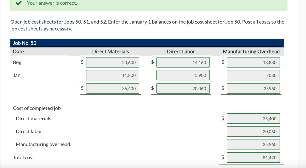 On January 1, 2020, Job 50 was the only job in process.