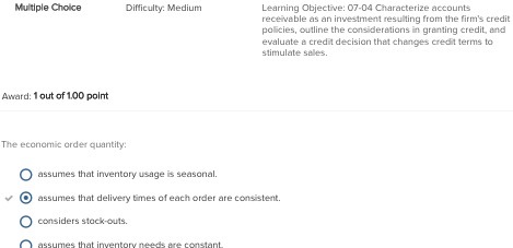  Multiple Choice Difficulty: Medium Learning Objective: 07-04 Characterize accounts receivable as