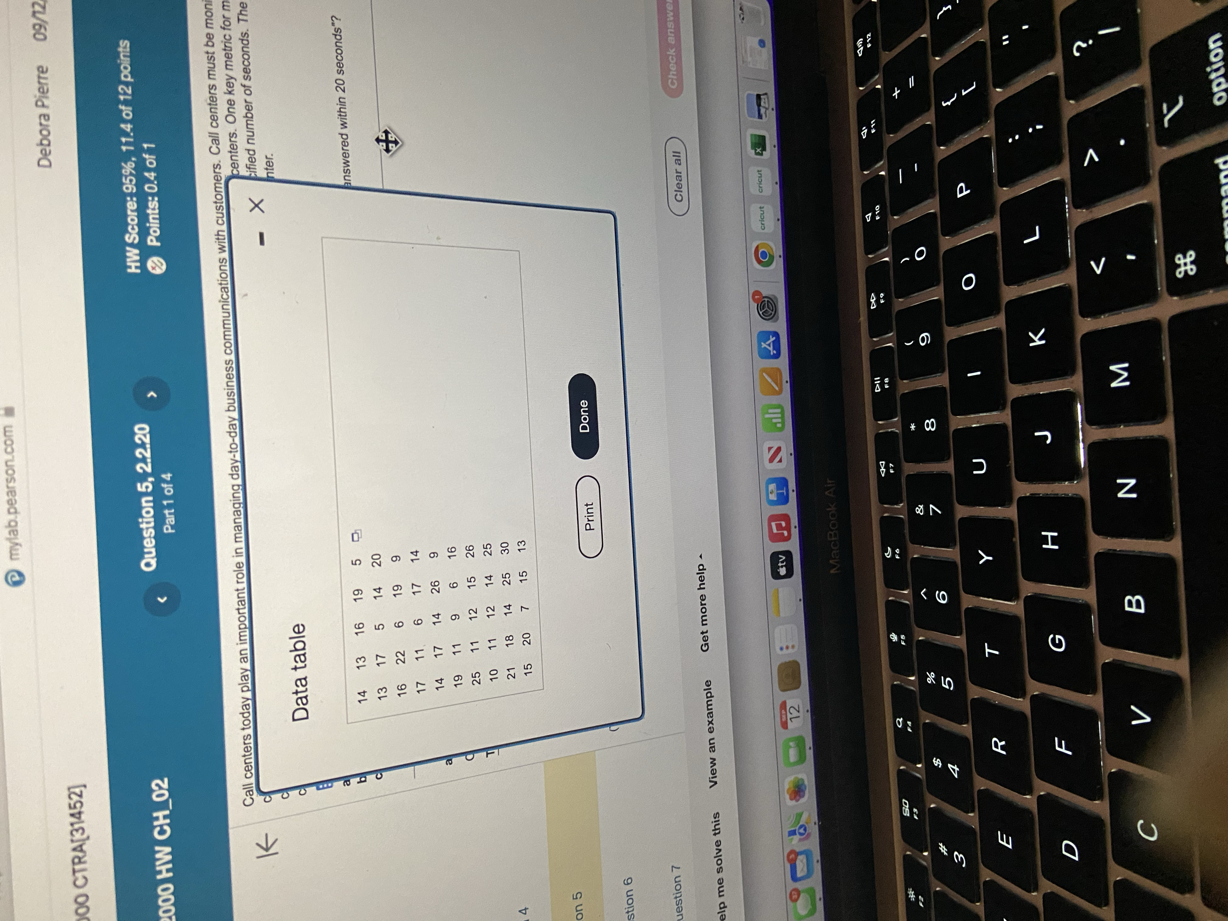 Debora Pierre 09/12/22 4:36 PM CH_02 Question 5, 2.2.20 HW Score: 95%,