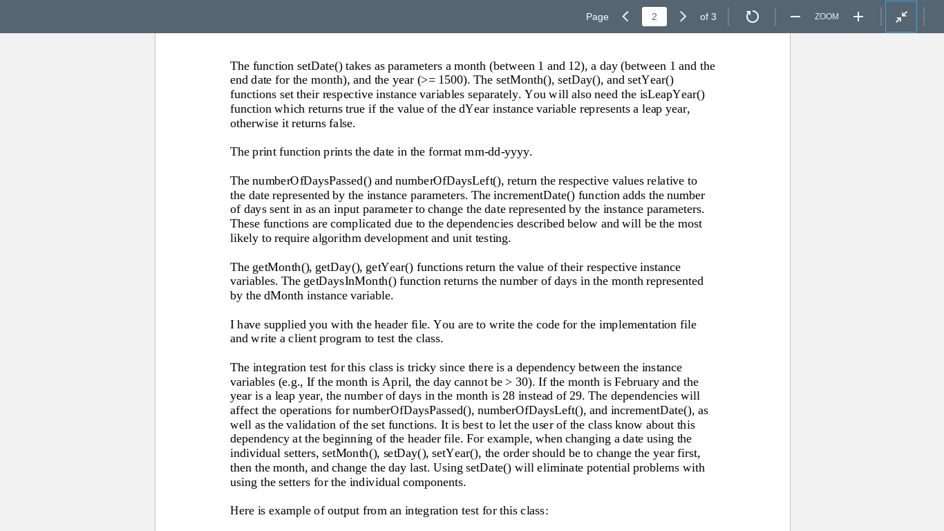 on a project that design a class calendarType, so that a client