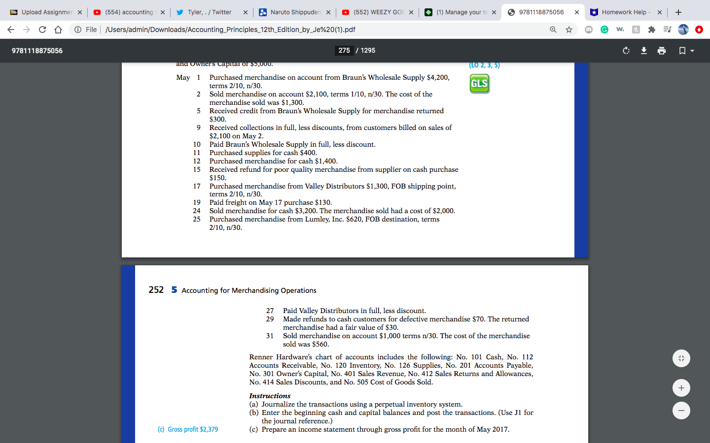 (a) Journalize the transactions using a perpetual inventory system. (b) Enter the