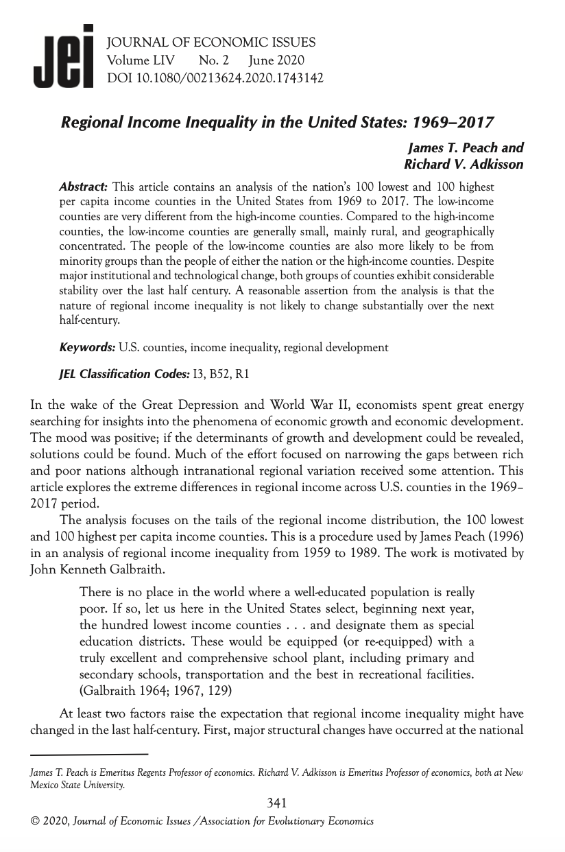 2020 DOI 10.1080/00213 624.2020. N43 142 Regional income Inequality in the United