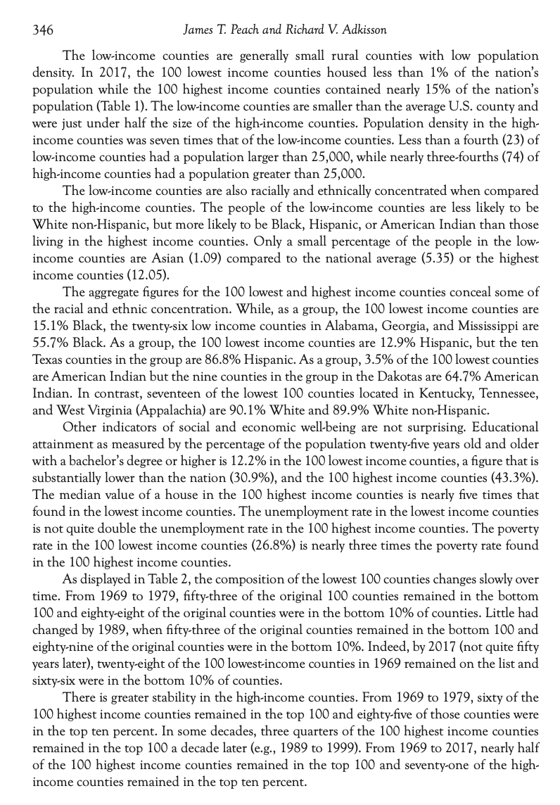 the high-income counties, the low-income counties are generally small, mainly rural, and
