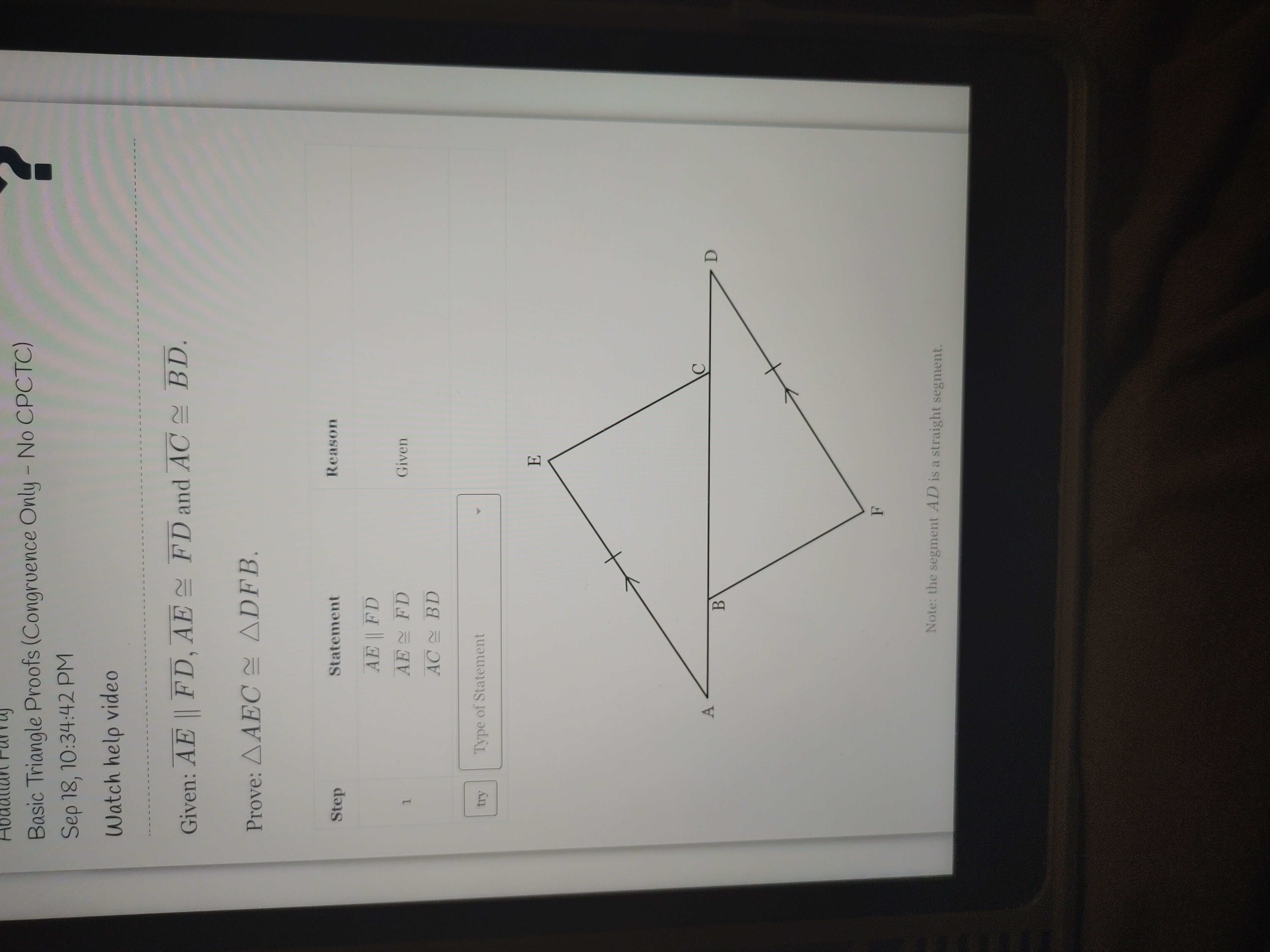 No CPCTC) ? Sep 18, 10:34:42 PM Watch help video Given: AE