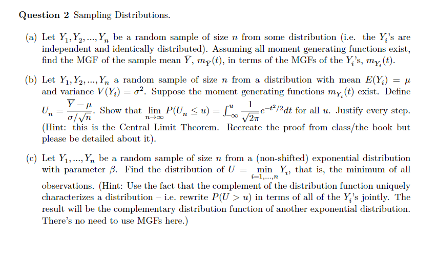 a random sample of size n from some distribution (i.e. the Ya's