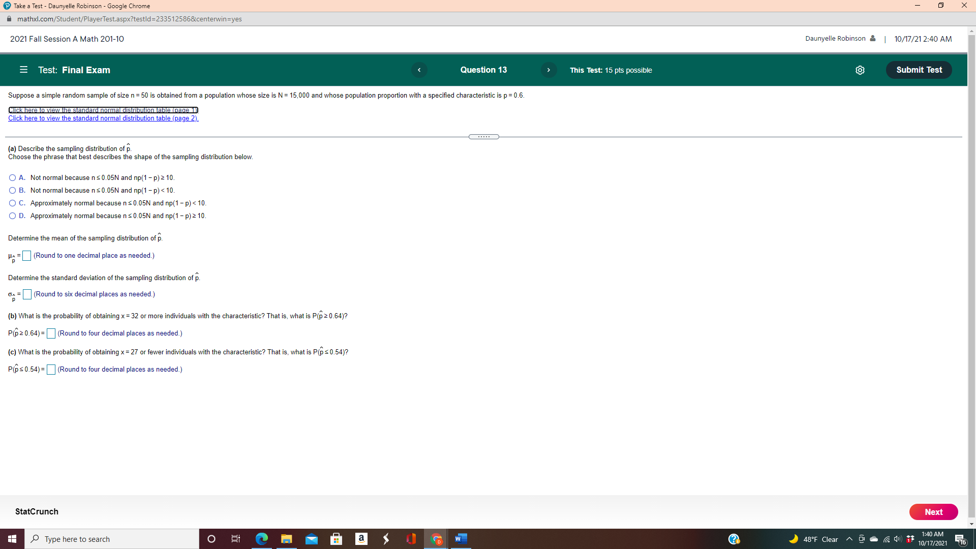 Take a Test - Daunyelle Robinson - Google Chrome - X