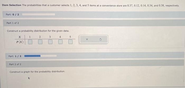 4, and 5 Items at a convenience store are 0.37, 0.12, 0.14,