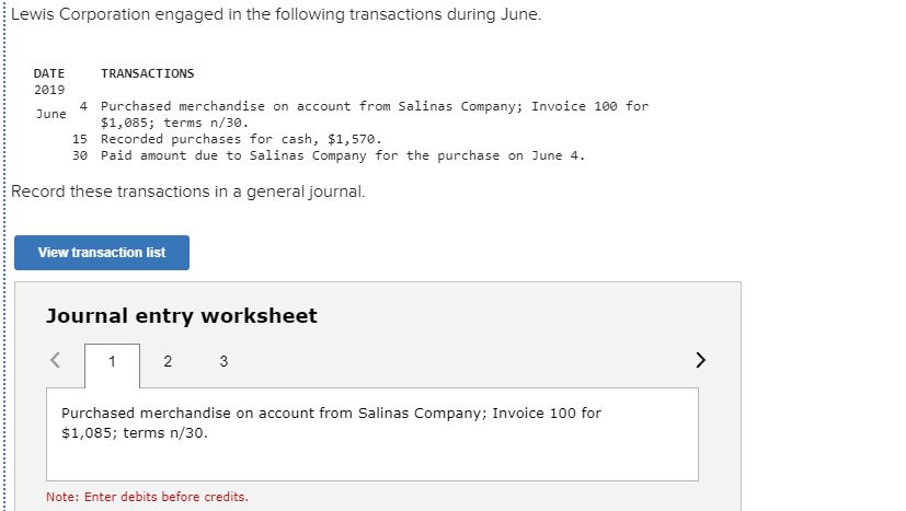 Lewis Corporation engaged in the following transactions during June. DATE 2a19 4