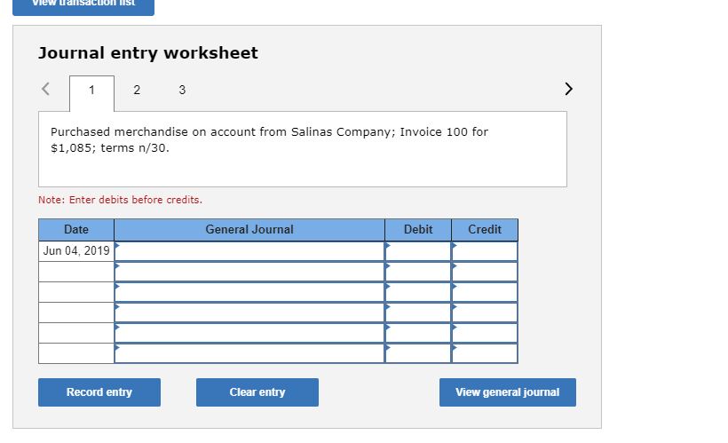 June 15 TRANSACTIONS Purchased merchandise on account fmm Salinas Company; Invoice I