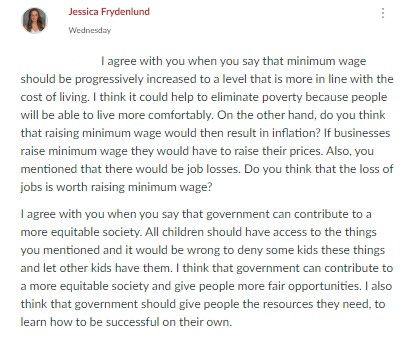 reply/ give comments for the people response (each posts) (5 separate comments